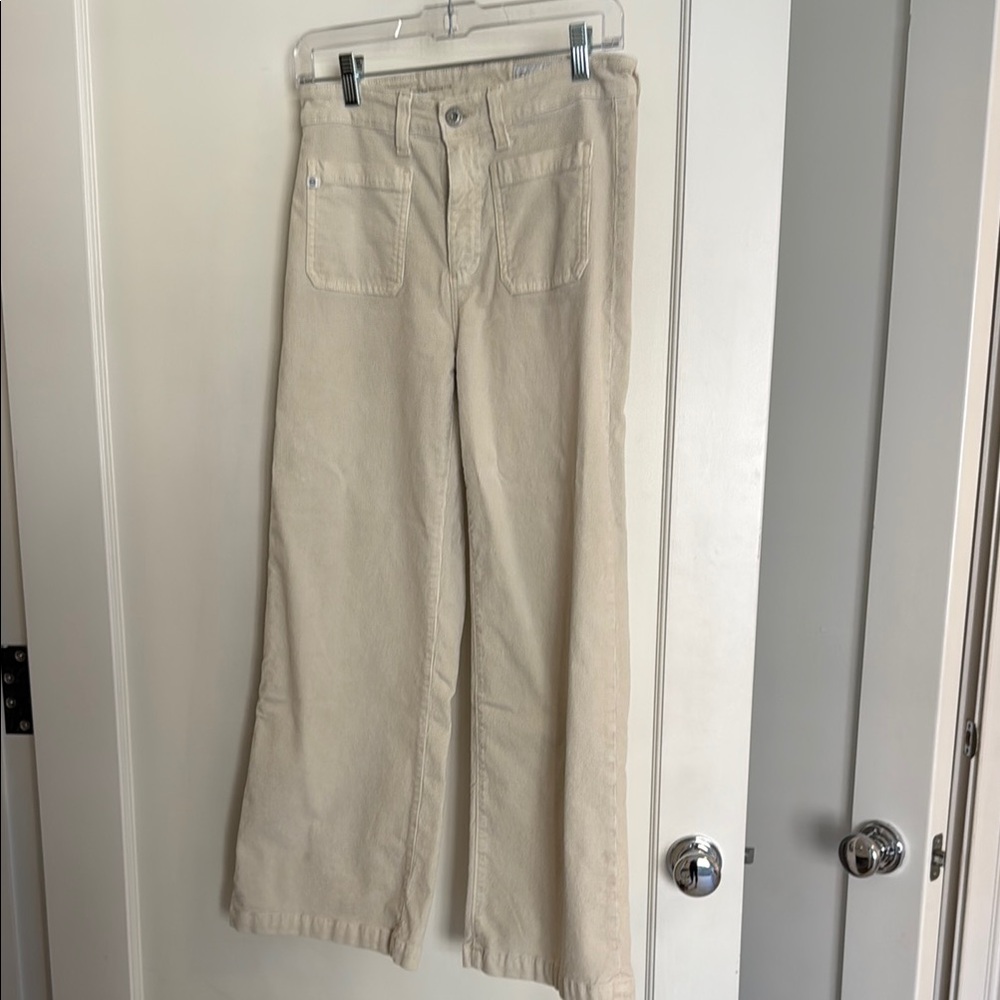 Cream Flare Wide Leg Jeans High-Waisted